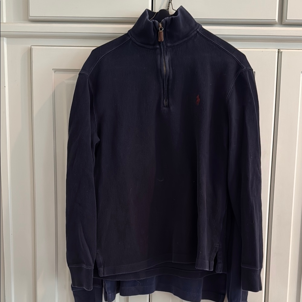 Polo Ralph Lauren navy cotton 1/4 zip sweater AS